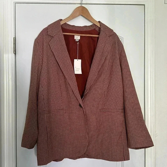 NWT A New Day Red Oversized Perfect Plaid Fall Blazer Jacket Size XXL - Picture 2 of 8